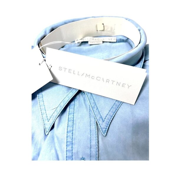 Stella McCartney Womens Blue Silk Collared Long Sleeve Button Blouse Sz 10 New - Picture 7 of 13